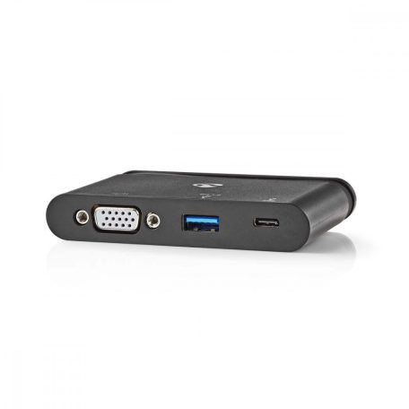 USB Többportos Adapter | USB 3.1 | USB-C™ Aljzat | USB-A Aljzat / USB-C™ Aljzat / VGA Aljzat | Kerek | Nikkelezett | Fekete | Ablakos Doboz Euro Lock Zárral
