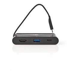   USB Többportos Adapter | USB 3.2 Gen 1 | USB-C™ Dugasz | HDMI™ Aljzat / USB-A Aljzat / USB-C™ Aljzat | Kerek | Nikkelezett | Fekete | Ablakos Doboz Euro Lock Zárral