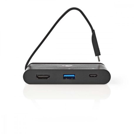 USB Többportos Adapter | USB 3.2 Gen 1 | USB-C™ Dugasz | HDMI™ Aljzat / USB-A Aljzat / USB-C™ Aljzat | Kerek | Nikkelezett | Fekete | Ablakos Doboz Euro Lock Zárral