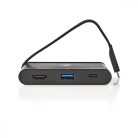 USB Többportos Adapter | USB 3.2 Gen 1 | USB-C™ Dugasz | HDMI™ Aljzat / USB-A Aljzat / USB-C™ Aljzat | Kerek | Nikkelezett | Fekete | Ablakos Doboz Euro Lock Zárral