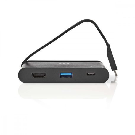 USB Többportos Adapter | USB 3.2 Gen 1 | USB-C™ Dugasz | HDMI™ Aljzat / USB-A Aljzat / USB-C™ Aljzat | Kerek | Nikkelezett | Fekete | Ablakos Doboz Euro Lock Zárral