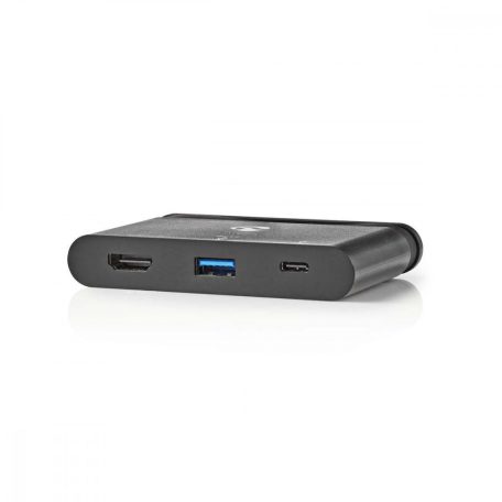 USB Többportos Adapter | USB 3.2 Gen 1 | USB-C™ Dugasz | HDMI™ Aljzat / USB-A Aljzat / USB-C™ Aljzat | Kerek | Nikkelezett | Fekete | Ablakos Doboz Euro Lock Zárral