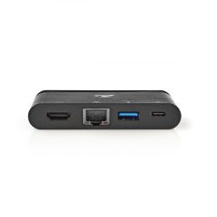   USB Többportos Adapter | USB 3.2 Gen 1 | USB-C™ Dugasz | HDMI™ Aljzat / RJ45 Aljzat / USB-A Aljzat / USB-C™ Aljzat | Kerek | Nikkelezett | Fekete | Doboz