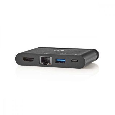 USB Többportos Adapter | USB 3.2 Gen 1 | USB-C™ Dugasz | HDMI™ Aljzat / RJ45 Aljzat / USB-A Aljzat / USB-C™ Aljzat | Kerek | Nikkelezett | Fekete | Doboz