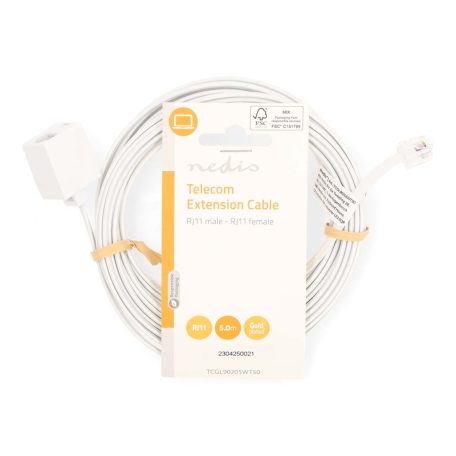 Telkommunikációs hosszabbító Kábel | RJ11 Dugasz | RJ11 Aljzat | 5.00 m | Kábelkialakítás: Lapos | Kábel típus: RJ11 | Fehér | Label