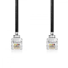   Telekommunikácós kábel | RJ10 Dugasz | RJ10 Dugasz | 2.00 m | Kábelkialakítás: Tekercselt | Kábel típus: RJ10 | Fekete