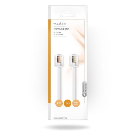 Telekommunikácós kábel | RJ11 Dugasz | RJ11 Dugasz | 10.0 m | Kábelkialakítás: Lapos | Fémbevonás: Aranyozott | Kábel típus: RJ11 | Fehér | Boríték