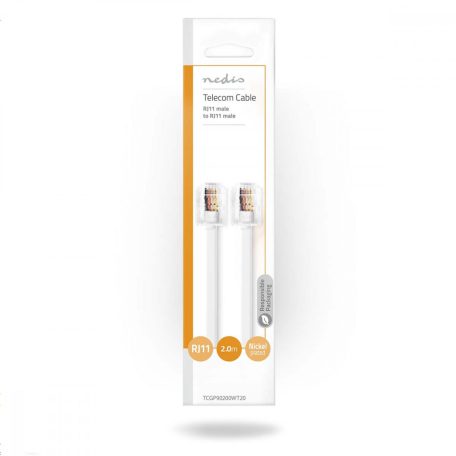 Telekommunikácós kábel | RJ11 Dugasz | RJ11 Dugasz | 2.00 m | Kábelkialakítás: Lapos | Fémbevonás: Aranyozott | Kábel típus: RJ11 | Fehér