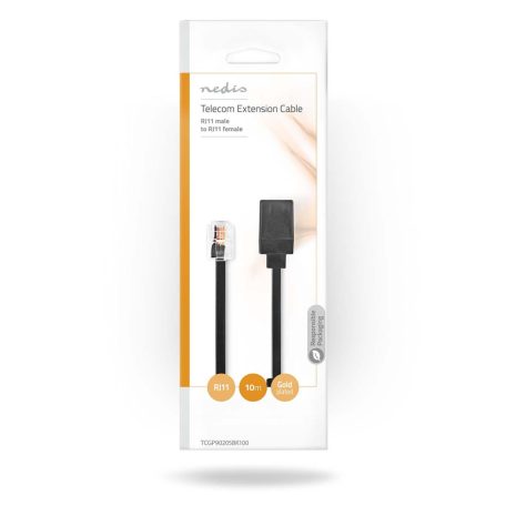 Telkommunikációs hosszabbító Kábel | RJ11 Dugasz | RJ11 Aljzat | 10.0 m | Kábelkialakítás: Lapos | Kábel típus: RJ11 | Fekete | Boríték