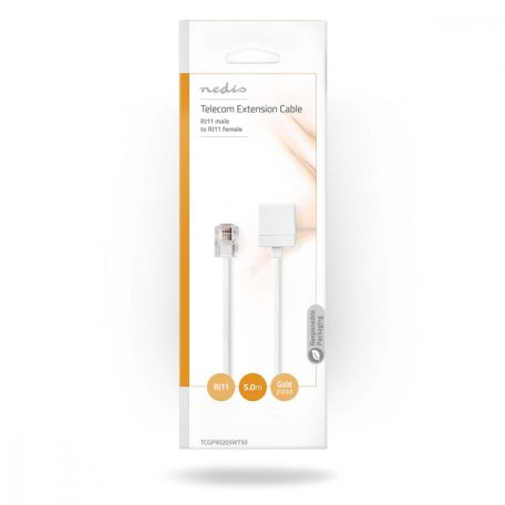 Telkommunikációs hosszabbító Kábel | RJ11 Dugasz | RJ11 Aljzat | 5.00 m | Kábelkialakítás: Lapos | Kábel típus: RJ11 | Fehér