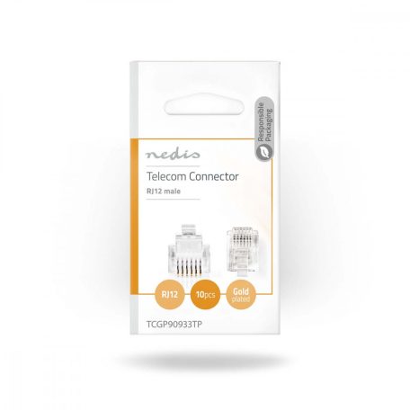 Telecom Connector | Csatlakozó típus: RJ12 | Egyenes | Fémbevonás: Aranyozott | PVC | Átlátszó