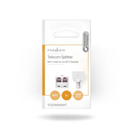Telecom fali doboz | Csatlakozó típus: RJ11 | RJ11 Dugasz | 2x RJ11 (4/6) Aljzat | Splitter | ABS | Fehér | Boríték