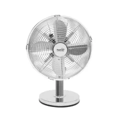   Home TFS 25 asztali fém ventilátor, 30 W, 3 fokozat, 25 cm-es lapátátmérő, oszcillálás, 4 ventilátorlapát, ezüst színű bevonat
