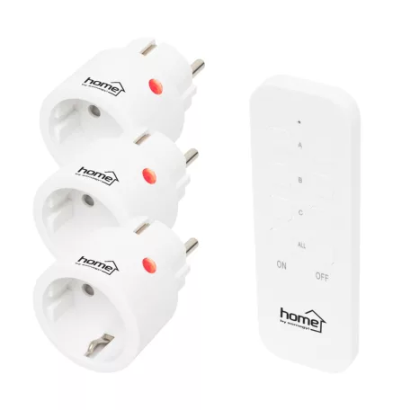Home TH2313 távirányítható mini hálózati aljzat szett, 2300 W, 3 aljzat + 1 távirányító, 40m hatótáv