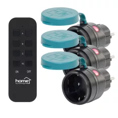   Home THO2313 távirányítható kültéri hálózati aljzat szett, IP44, 2300 W, 3 aljzat +1 távirányító, 40m hatótáv
