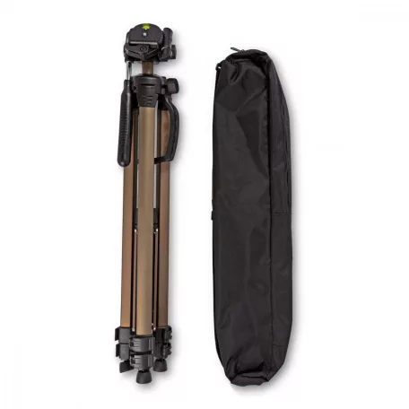 Háromlábú Állvány | Maximális terhelési kapacitás: 4.0 kg | Minimális munka magasság: 62.5 cm | Maximális munka magasság: 163.0 cm | 3 Szegmens | Billenthető & Forgatható | Utazó táskát tartalmaz | Önbeálló Láb | ABS / Alumínium | Bronz / Fekete