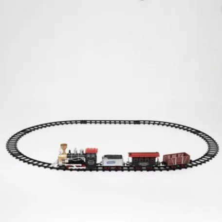 HOME TRN 01 elemes kisvasút, 1 mozdony és 3 vagon, vízgőzt képez, piros LED világítás, hanghatás, 47 cm-es pálya