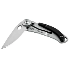   True Utility Skeletonknife, TU571K, 4 cm rozsdamentes acél penge, eloxált alumínium tok, karabiner rögzítési pont, jobb és balkezes