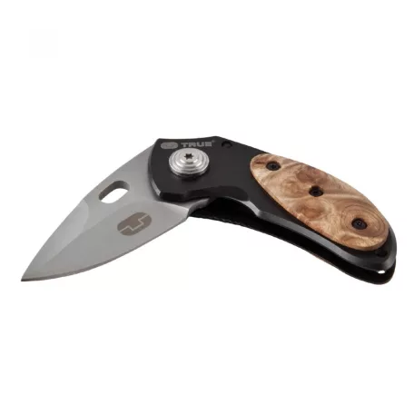 True Utility Jacknife, TU576K, 5 cm rozsdamentes acél penge, eloxált alumínium tok, mahagóni keményfabetétes nyél, jobb és balkezes
