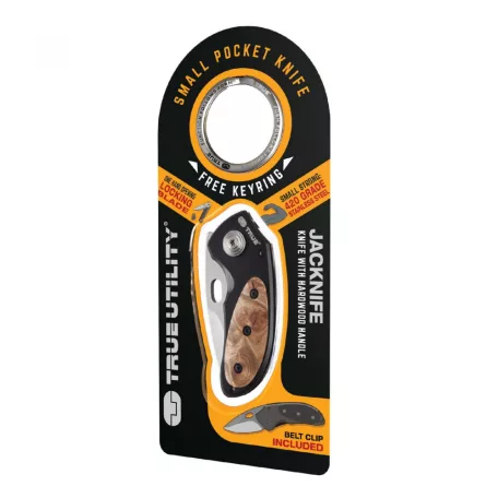True Utility Jacknife, TU576K, 5 cm rozsdamentes acél penge, eloxált alumínium tok, mahagóni keményfabetétes nyél, jobb és balkezes