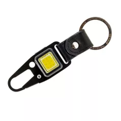   True Utility Cliplite, TU918, kulcstartó karabiner, tölthető lámpa, 4 funkció, 47 lm COB LED, Li-ion, marhabőr szíj, rozsdamentes acélváz