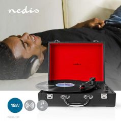   Lemezjátszó | 33 / 45 / 78 rpm | Szíj Hajtás | 1x Sztereo RCA | 18 W | Beépített (elő)erősítő | MDF / PU | Fekete / Piros
