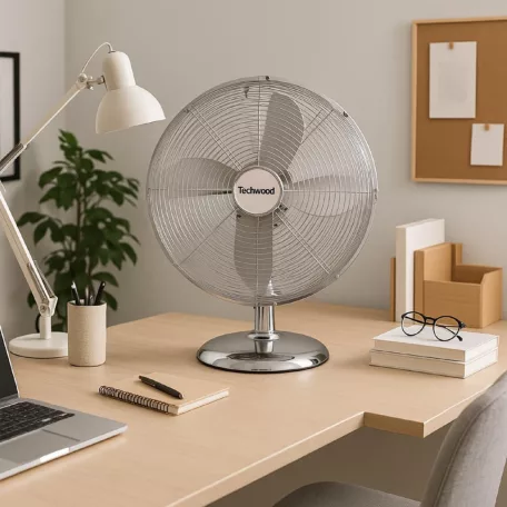 Techwood TVI-335 fém asztali ventilátor, 30 cm-es lapátátmérő, 45 W, 3 sebesség, oszcillálás, hálózati tápellátás