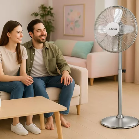 Techwood TVI-455 fém álló ventilátor, 40 cm-es lapátátmérő, 50 W, 3 sebesség, oszcillálás, hálózati tápellátás