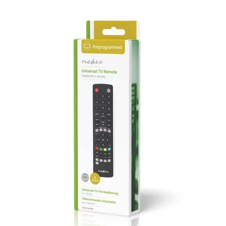 Univerzális távirányító | Előre Programozott | 4 Eszköz | Amazon Prime / Disney + Button / Google Play Gomb / Netflix Gomb / Youtube Gomb | Infravörös | Fekete