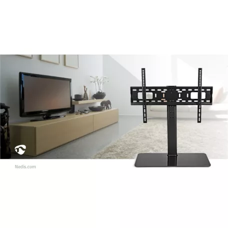 Fix TV állvány | 32 - 65 " | Maximális támogatott képernyő súly: 45 kg | Állítható, előre maghatározott magasságok | Acél / Edzett üveg | Fekete