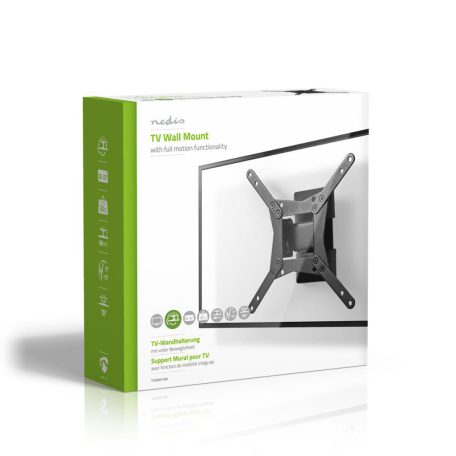 Minden Irányban Mozgatható TV fali tartó | 10 - 32 " | Maximális támogatott képernyő súly: 30 kg | Dönthető | Forgatható | Maximális fal távolság: 68 mm | Maximális fal távolság: 68 mm | 1 Forgás Pont | Acél | Fekete