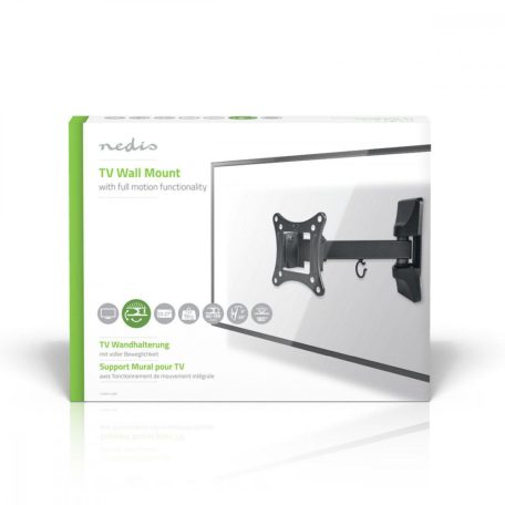 Minden Irányban Mozgatható TV fali tartó | 13-27 " | Maximális támogatott képernyő súly: 15 kg | Dönthető | Forgatható | Maximális fal távolság: 60 mm | Maximális fal távolság: 199 mm | 2 Forgás Pont | ABS / Acél | Fekete