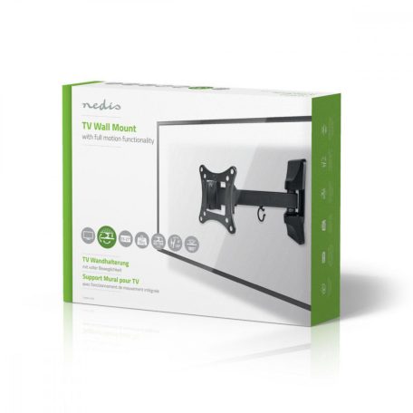 Minden Irányban Mozgatható TV fali tartó | 13-27 " | Maximális támogatott képernyő súly: 15 kg | Dönthető | Forgatható | Maximális fal távolság: 60 mm | Maximális fal távolság: 199 mm | 2 Forgás Pont | ABS / Acél | Fekete