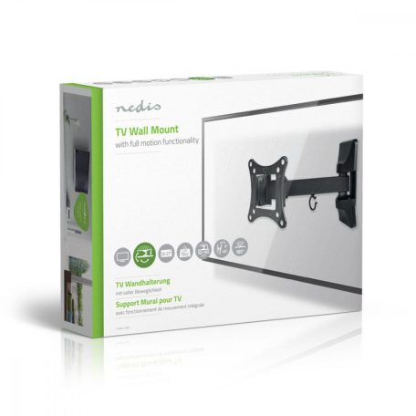 Minden Irányban Mozgatható TV fali tartó | 13-27 " | Maximális támogatott képernyő súly: 15 kg | Dönthető | Forgatható | Maximális fal távolság: 60 mm | Maximális fal távolság: 199 mm | 2 Forgás Pont | ABS / Acél | Fekete