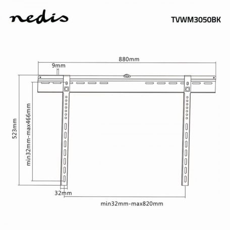 Fix TV fali tartó | 37 - 70 " | Maximális támogatott képernyő súly: 65 kg | Maximális fal távolság: 9 mm | Acél | Fekete