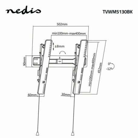 Billenthető TV fali tartó | 32-55 " | Maximális támogatott képernyő súly: 35 kg | Dönthető: -12 ° | Maximális fal távolság: 30 mm | Acél | Fekete
