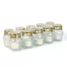 Üveg mécses fém kupakkal - üveg szín: fehér, kupak szín: arany - 10 cm