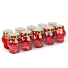   Üveg mécses fém kupakkal - üveg szín: piros, kupak szín: arany - 10 cm