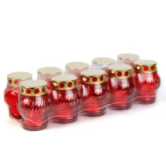   Üveg mécses fém kupakkal - 10 x 7 cm - üveg szín: piros, kupak szín: arany