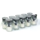 Üveg mécses műanyag kupakkal, üveg szín: fehér, kupak szín: fekete - 14 cm