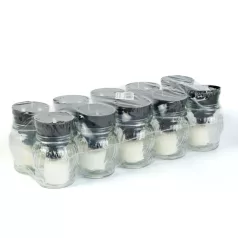   Üveg mécses műanyag kupakkal, üveg szín: fehér, kupak szín: fekete - 14 cm