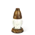 Üveg mécses - fehér üveg - arany antik kupakkal - 16 cm