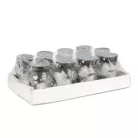 Üveg mécses - fehér üveg - arany antik kupakkal - 16 cm