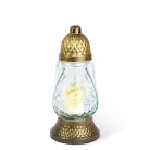 Üveg mécses műanyag kupakkal, "Emlékünkben élsz" - üveg szín: fehér, kupak: arany antik - 24 cm