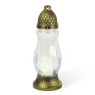 Üveg mécses - műanyag kupakkal, üveg szín: fehér, kupak szín: fekete - arany antik - 28 cm