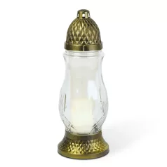   Üveg mécses - műanyag kupakkal, üveg szín: fehér, kupak szín: fekete - arany antik - 28 cm
