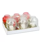 Üveg mécses - szív forma, műanyag kupakkal, piros - fehér - 21,7 cm