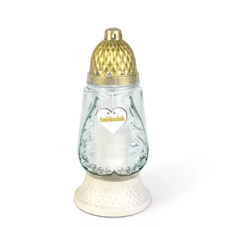 Üveg mécses - műanyag kupakkal - 26 cm - üveg szín: fehér - arany antik