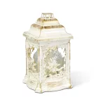 Műanyag katedra mécses - angyalos mintával, belül üveg mécsessel, szín: fehér - arany antik - 25 cm