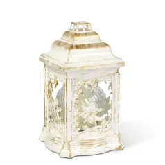   Műanyag katedra mécses - angyalos mintával, belül üveg mécsessel, szín: fehér - arany antik - 25 cm